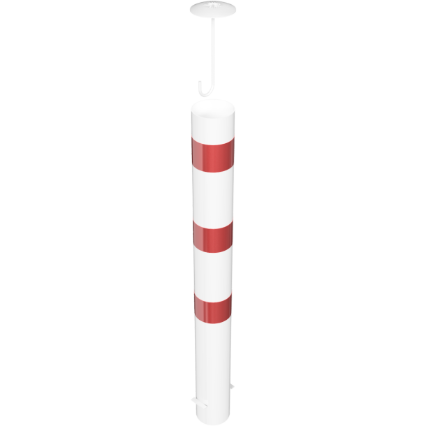 Barrier bollard | Steel tube  152 x 3.2 mm | stationary | for setting in concrete | hot-dip galvanized and white coatedwith three red reflecting stripes | total length: 1500 mm | with steel cap with concrete anchor